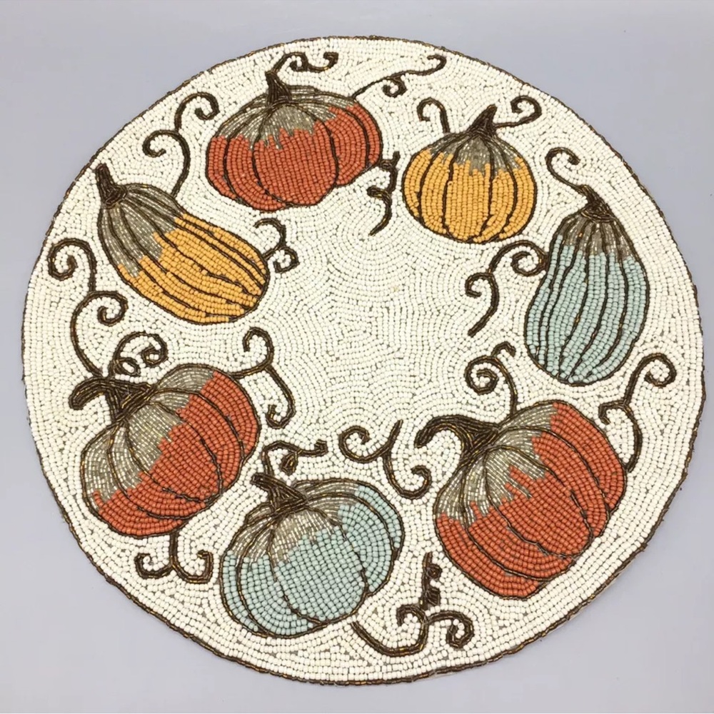 Sigrid Olsen Fall Pumpkin Beaded Placemat Centerpiece Charger Thanksgiving